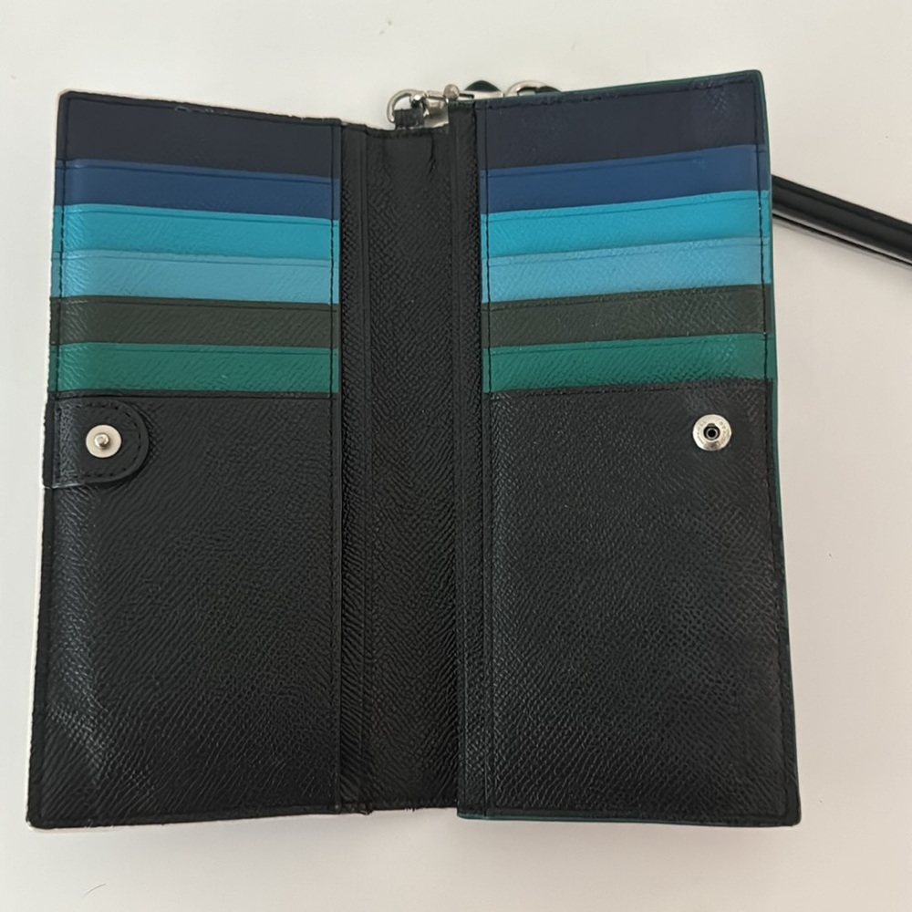 Coach 55295 Tricolor Edgestain Slim Wallet in Black/Green/Blue - Picture 2 of 3